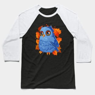 Blue Owl Orange Autumn Leaves Baseball T-Shirt